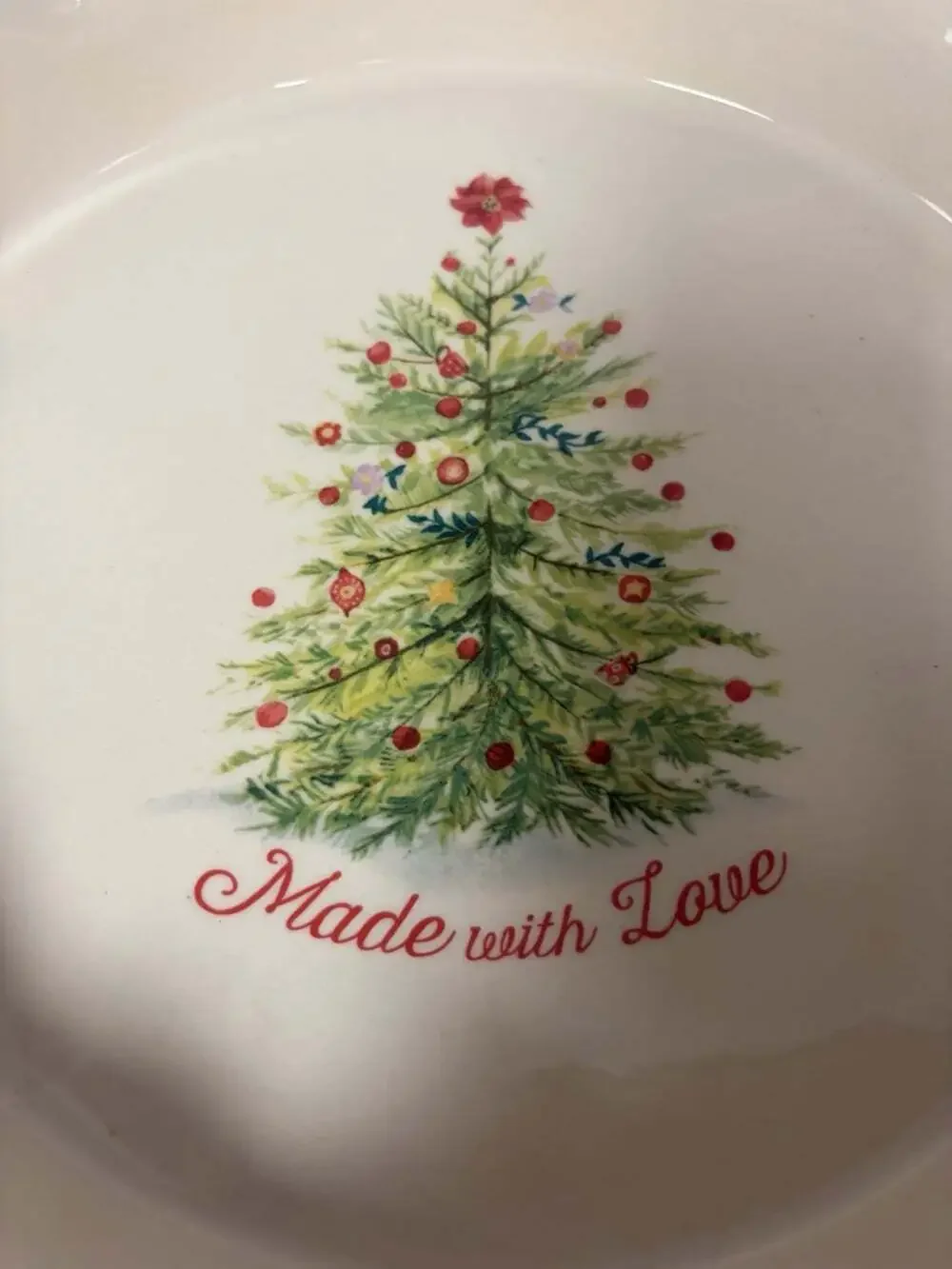 Pioneer Woman 9” Pie Dish “Made with Love” Ruffled Edge Christmas Tree